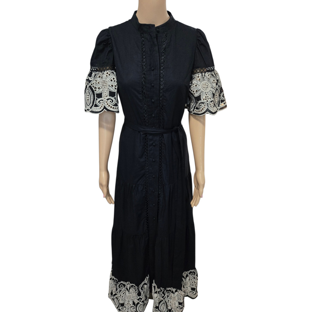 Love X design XS women's black full button long short sleeve dress